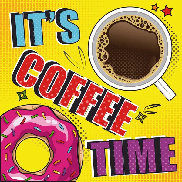 Kahve fincanı ve Pop Art Style Donut ile Vektör İllüstrasyonu