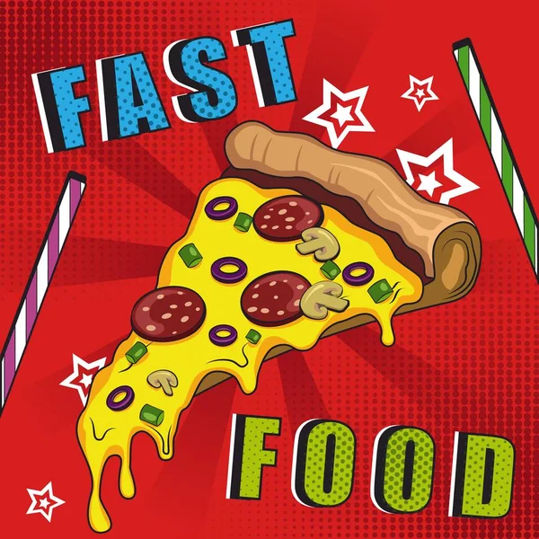 Pop Art Stili Pizza ve Pipetle Vektör İllüstrasyonu