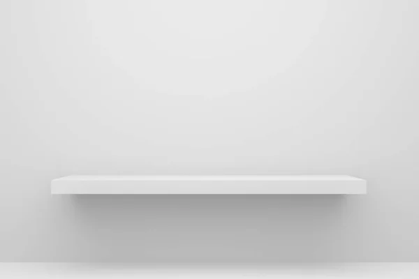 Frontansicht Eines Leeren Regals Auf Weißem Tisch Und Wandhintergrund Mit — Stockfoto