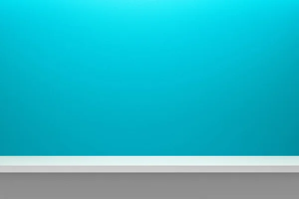 浅蓝色桌子上的空架子前视图和带有现代最小概念的墙壁背景 展示背景货架供展示 现实主义3D渲染 免版税图库照片