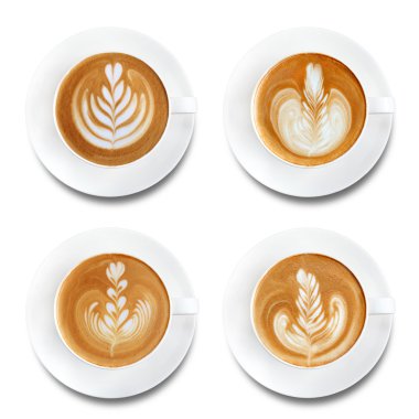 Latte sanat kahve beyaz arka plan üzerinde izole