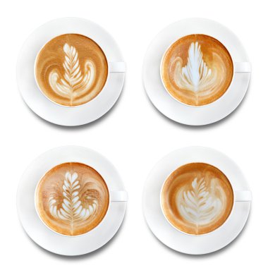 Latte sanat kahve beyaz arka plan üzerinde izole