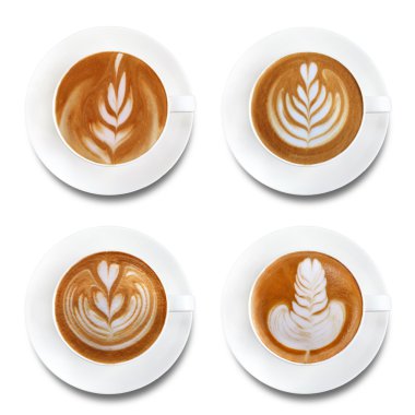 Latte sanat kahve beyaz arka plan üzerinde izole