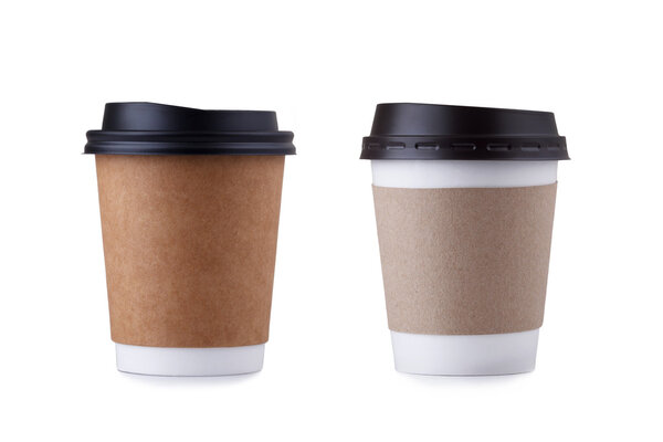 Take-out coffee with cup holder isolated on a white background
