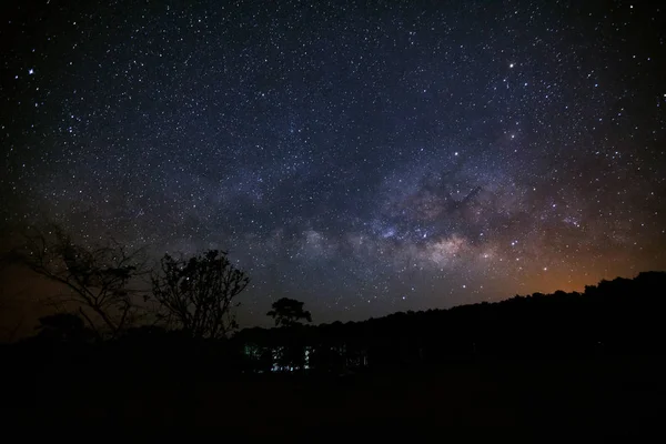 Via Láctea e Silhueta de Árvore no Parque Nacional Phu Hin Rong Kla — Fotografia de Stock