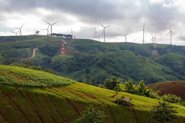 Landschaft, Windkraftanlagen in Khao Kor, Phetchabun, Thailand — Stockfoto