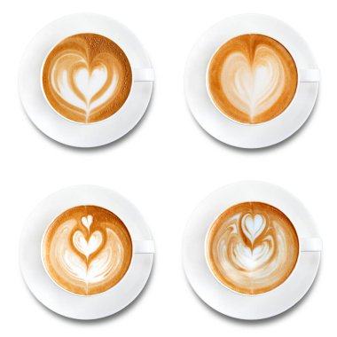 Latte sanat kahve beyaz arka plan üzerinde izole