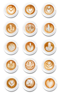  Latte sanat beyaz arka plan üzerinde kahve