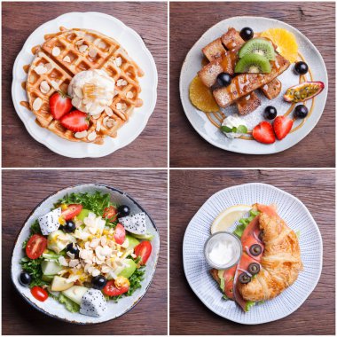 Ayarla çilek ve dondurma, Fransız t ile tatlı, waffle