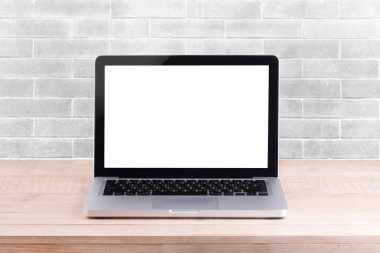 Açık belgili tanımlık laptop çalışma tablo beyaz tuğla özgeçmişlerine görülmektedir