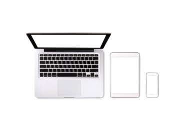 Laptop tablet ve beyaz arka plan metin alanı ile smartphone