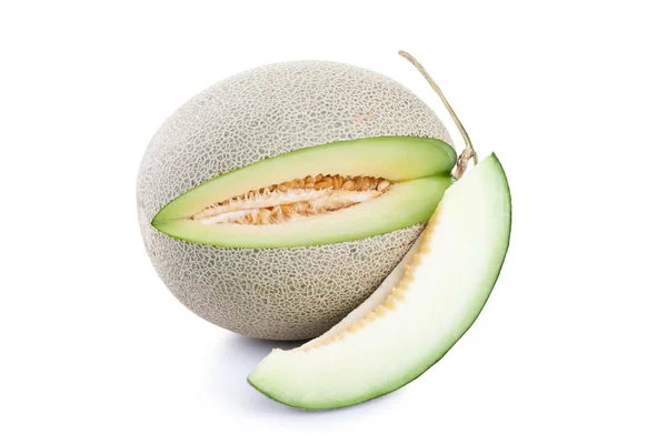 Green melon fruit isolated on white backgroun — Stock Photo, Image