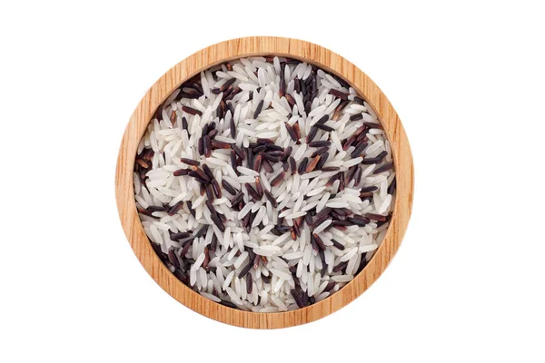 Wymieszać ryż basmati i ryż berry drewniane miski — Zdjęcie stockowe