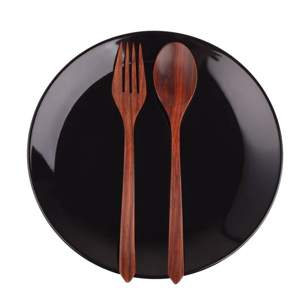 空瓷质青瓷盘子和勺子叉子 — 图库照片