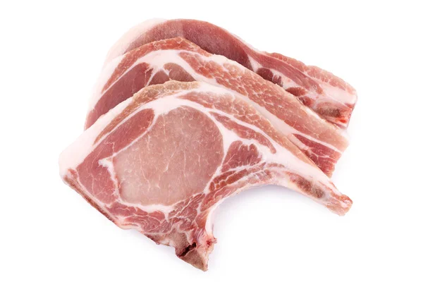Costeleta de porco fresco no fundo branco — Fotografia de Stock