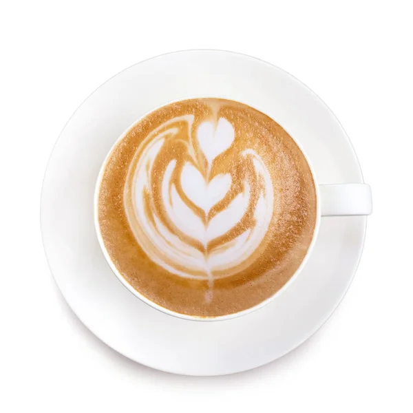 Vista superior latte arte café aislado sobre fondo blanco — Foto de Stock