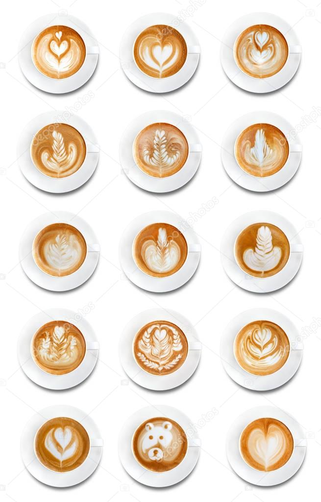  Latte art coffee on white background