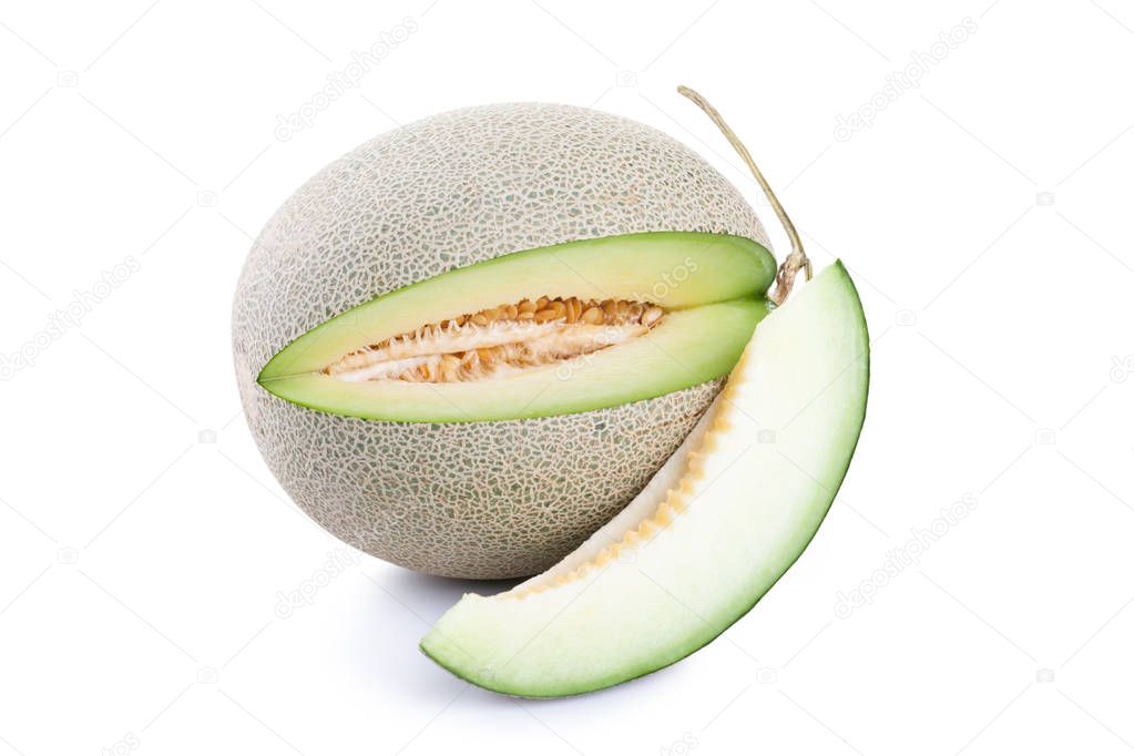 green melon fruit isolated on white backgroun