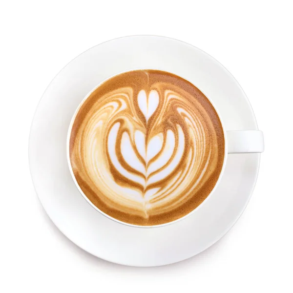 Vista superior café latte arte sobre fondo blanco — Foto de Stock