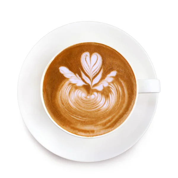 Ovanifrån latte art kaffe på vit bakgrund — Stockfoto
