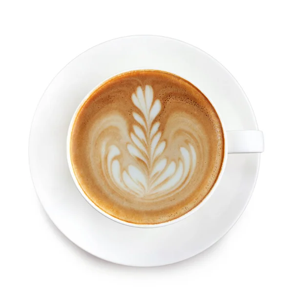Ovanifrån latte art kaffe på vit bakgrund — Stockfoto
