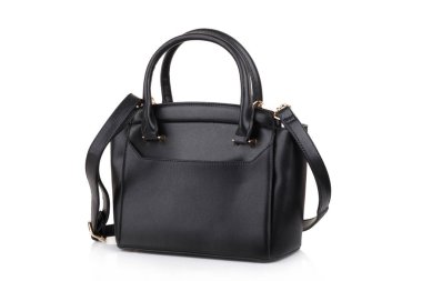 Beyaz arka plan üzerinde izole siyah deri kadın çanta