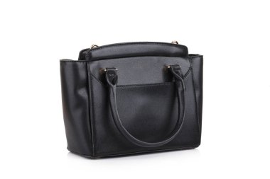 Beyaz arka plan üzerinde izole siyah deri kadın çanta