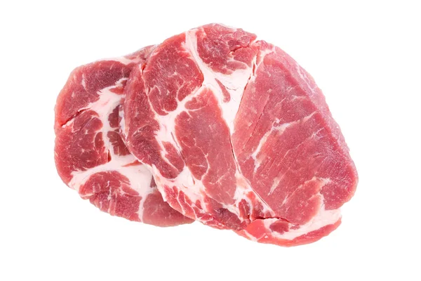 Fresh crude pork neck meat steak isolated on white background — Stock Photo, Image