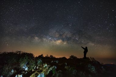 Samanyolu galaksinin bir BRI işaret yanında duran bir adam