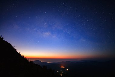 Manzara gündoğumu ve Samanyolu galaxy Doi Inthanon Chiang mai adlı