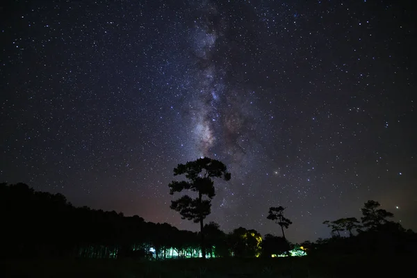 Vía Láctea en el Parque Nacional Phu Hin Rong Kla, Phitsanulok Tailandia — Foto de Stock