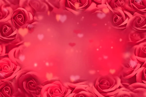 Tarjeta de San Valentín - Rosas y corazones en el fondo romántico —  Fotos de Stock