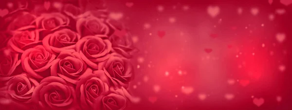Tarjeta de San Valentín - Rosas y corazones en el fondo romántico —  Fotos de Stock