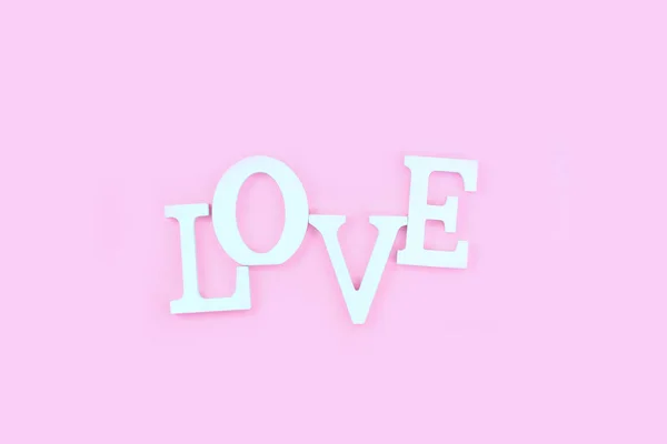 粉红背景的白卷字母中的爱 — 图库照片