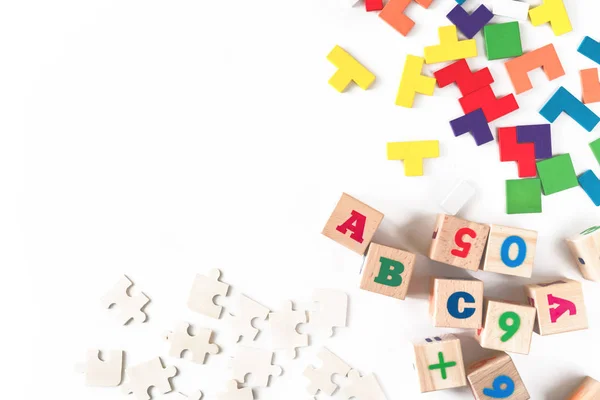 Developing wooden blocks. Natural, eco-friendly toys for children. — Stock Photo, Image