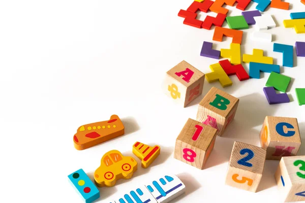 Developing wooden blocks. Natural, eco-friendly toys for children. — Stock Photo, Image