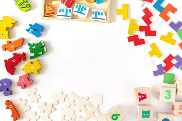 Developing wooden blocks. Natural, eco-friendly toys for children. — Stock Photo, Image