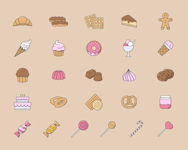 Conjunto Iconos Caramelo Símbolos Color Vectorial Alimentos Dulces Para Sitio — Archivo Imágenes Vectoriales