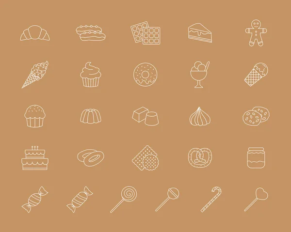Ensemble Icônes Bonbons Symboles Vectoriels Contour Des Aliments Sucrés Pour — Image vectorielle