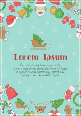 Grafik tasarımı için kış dekorasyonunun metin ve vektör renk çizimleriyle Noel kartı