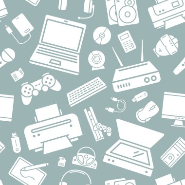 Elektronik aygıtlar arkaplanı - Grafik tasarımı için vektörsüz kalıpsız katı teknik ve bilgisayar siluetleri