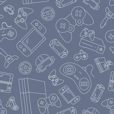 Gamepad and Game console background - Vector seamless pattern of joysticks and cyber sport graphic design clipart