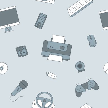Elektronik aygıtlar arkaplanı - Grafik tasarımı için vektör rengi, teknik ve bilgisayarın kusursuz deseni