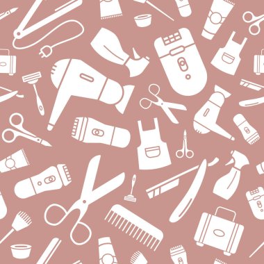 Kuaför salonu arka planı - Grafik tasarımı için vektörsüz kalıplar, kuaförlük ve berber dükkanlarının katı silüetleri