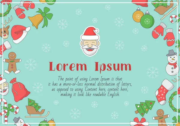 Grafik tasarımı için kış dekorasyonunun metin ve vektör renk çizimleriyle Noel kartı