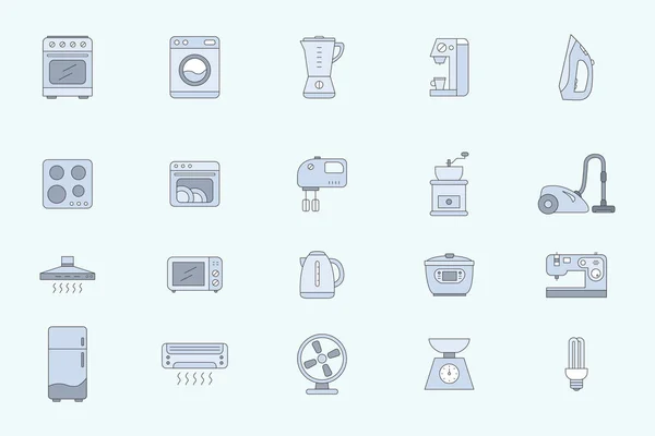 Huishoudelijke Apparaten Pictogrammen Set Vector Kleur Symbolen Van Thuis Keuken — Stockvector