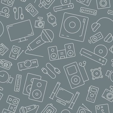 Dijital video ve ses donanımı arkaplanı - Grafik tasarımı için ortam teknolojisi ve televizyonun kusursuz şablonu