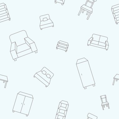 Mobilya arkaplanı - Grafik tasarımı için kanepe, sandalye, masa, yatak, koltuk ve dolabın kusursuz deseni