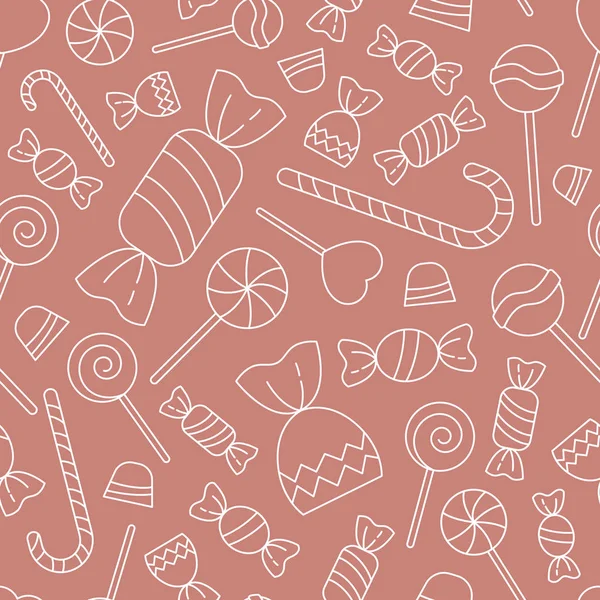 Tatlı şeker arkaplanı - Grafik tasarımı için lolipop, karamel, çikolata ve şekerin vektörsüz deseni