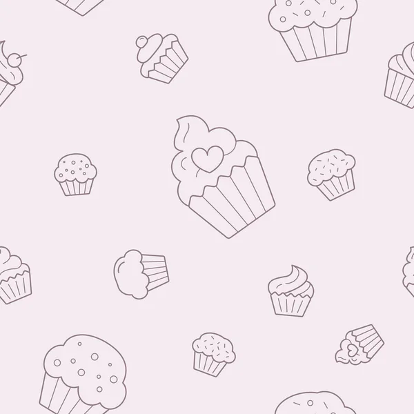 Cupcake Achtergrond Vector Naadloos Patroon Van Zoet Dessert Muffin Cake — Stockvector